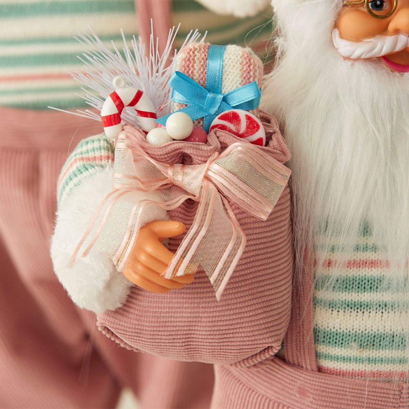 Pink Hugging Bear Christmas Santa Ornament - Image 3