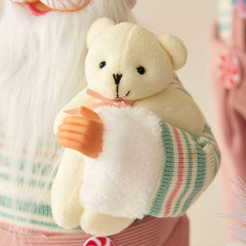 Pink Hugging Bear Christmas Santa Ornament - Image 4