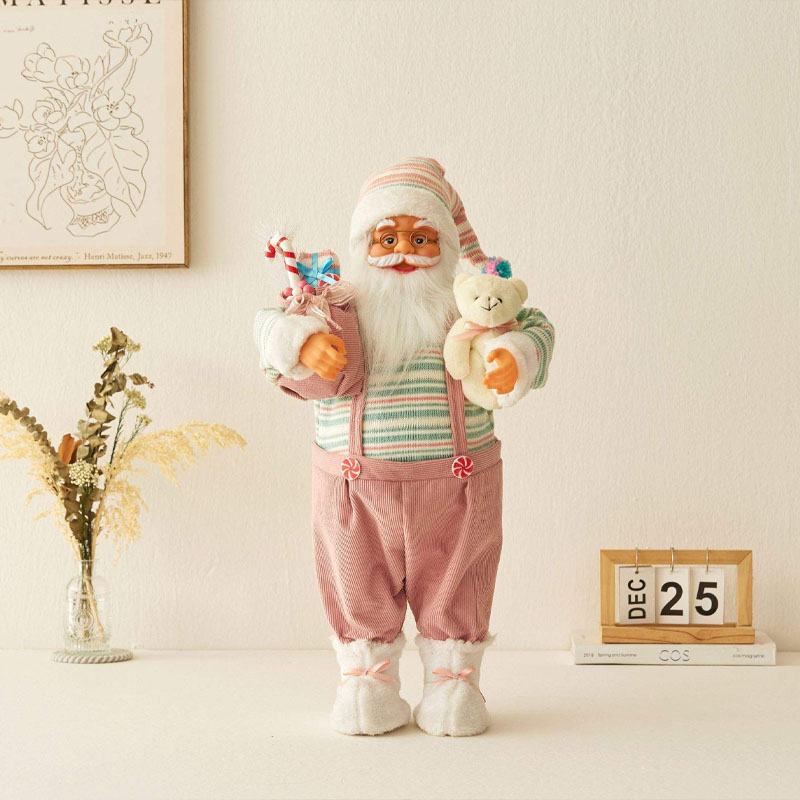 Pink Hugging Bear Christmas Santa Ornament - Image 2