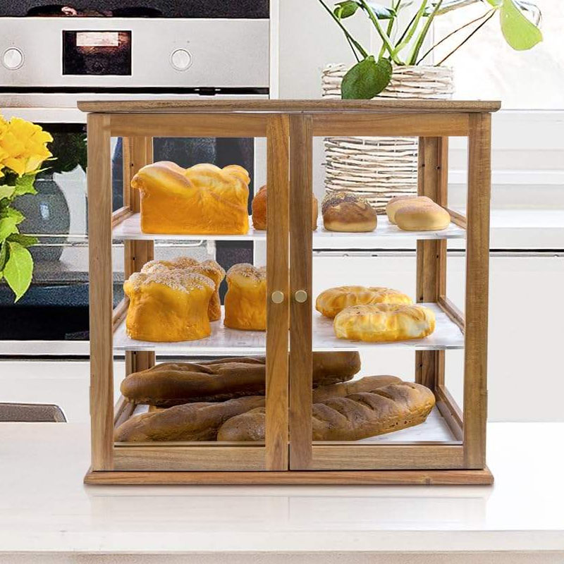 3 Layer Acacia Wood Transparent Acrylic Bread Box - Image 2